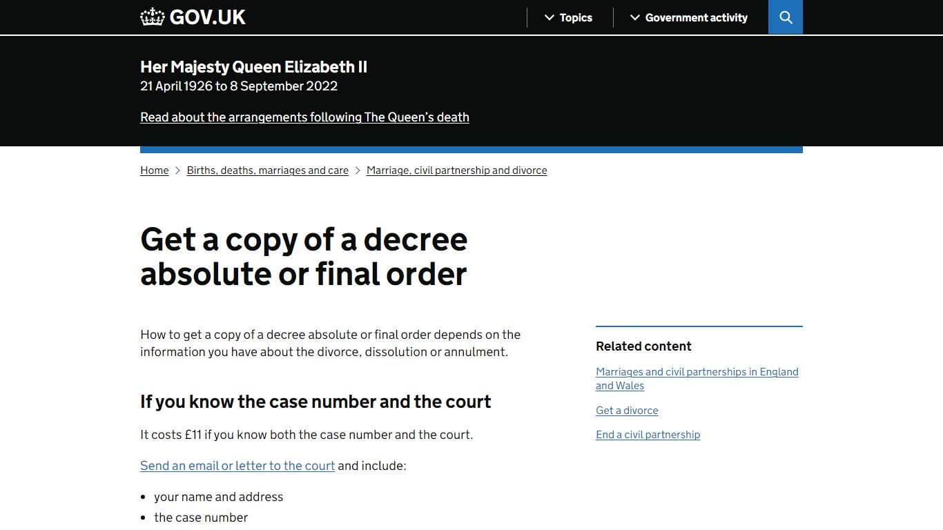 Get a copy of a decree absolute or final order - GOV.UK